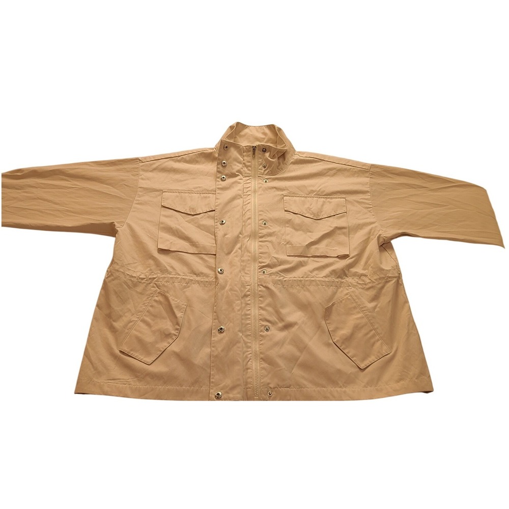 Forever 21 Women's Small Beige Utility Jacket Full‎ Zip Snap Mock Neck Tan